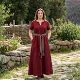 ELVA — Burgundy Cotton Canvas Short Sleeve Viking Underdress with Hidden Pockets