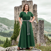ELVA — Green Cotton Canvas Short Sleeve Viking Underdress with Hidden Pockets