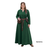FREYAS Green Cotton Canvas Viking Underdress — Medieval A-Line Dress for Ren Faire, LARP & Historical Layering