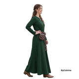 FREYAS Green Cotton Canvas Viking Underdress — Medieval A-Line Dress for Ren Faire, LARP & Historical Layering