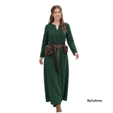FREYAS Green Cotton Canvas Viking Underdress — Medieval A-Line Dress for Ren Faire, LARP & Historical Layering