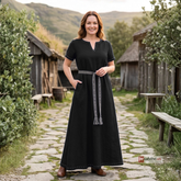 ELVA — Black Cotton Canvas Short Sleeve Viking Underdress with Hidden Pockets