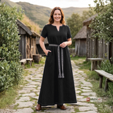 ELVA — Black Cotton Canvas Short Sleeve Viking Underdress with Hidden Pockets