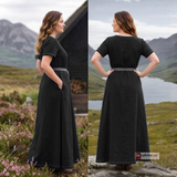 ELVA — Black Cotton Canvas Short Sleeve Viking Underdress with Hidden Pockets