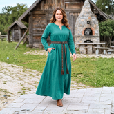 FRENA — Forest Green Cotton Canvas Viking Underdress with Hidden Pockets