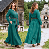 FRENA — Forest Green Cotton Canvas Viking Underdress with Hidden Pockets