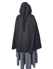 ANITA Black Wool Riding Cape – Medieval Viking Woolen Cloak with Hood