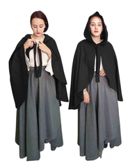 ANITA Black Wool Riding Cape – Medieval Viking Woolen Cloak with Hood