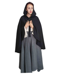 ANITA Black Wool Riding Cape – Medieval Viking Woolen Cloak with Hood