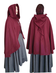 ANITA Burgundy Wool Riding Cape – Medieval Viking Woolen Cloak with Hood