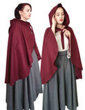 ANITA Burgundy Wool Riding Cape – Medieval Viking Woolen Cloak with Hood
