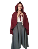 ANITA Burgundy Wool Riding Cape – Medieval Viking Woolen Cloak with Hood