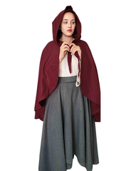 ANITA Burgundy Wool Riding Cape – Medieval Viking Woolen Cloak with Hood