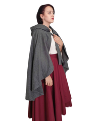 ANITA Grey Wool Riding Cape – Medieval Viking Woolen Cloak with Hood