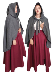 ANITA Grey Wool Riding Cape – Medieval Viking Woolen Cloak with Hood