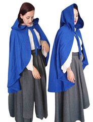 ANITA P. Blue Wool Riding Cape – Medieval Viking Woolen Cloak with Hood