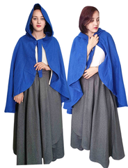 ANITA P. Blue Wool Riding Cape – Medieval Viking Woolen Cloak with Hood