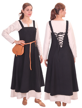 ANNA Wolle Schwarz - Mittelalterliches Wikinger-Schürzenkleid aus Wolle