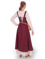 ANNA Wool Burgundy Apron Dress - Medieval Viking Wool Apron Dress