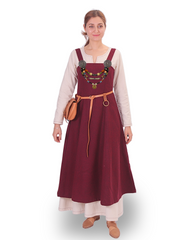 ANNA Wool Burgundy Apron Dress - Medieval Viking Wool Apron Dress