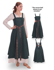 ANNA Wool Green Apron Dress - Medieval Viking Wool Apron Dress