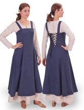 ANNA Wolle Indigoblau - Mittelalterliches Wikinger-Schürzenkleid aus Wolle