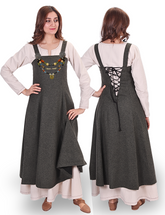 ANNA Wolle Khaki - Mittelalterliches Wikinger-Schürzenkleid aus Wolle