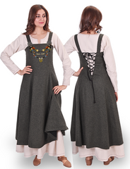 ANNA Wool Khaki - Medieval Viking Wool Apron Dress