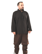 ARES Schwarz - Mittelalterliches Wikinger-Larp-Hemd aus Baumwollcanvas