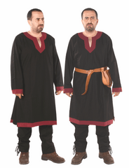 ARTHUR Cotton Black/Burgundy Tunic : Medieval Viking Renaissance Long Sleeve Cotton Tunic