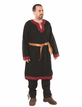ARTHUR Cotton Black/Burgundy Tunic : Medieval Viking Renaissance Long Sleeve Cotton Tunic