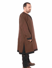 ARTHUR Cotton Brown/Black Tunic : Medieval Viking Renaissance Long Sleeve Cotton Tunic
