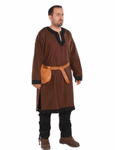 ARTHUR Cotton Brown/Black Tunic : Medieval Viking Renaissance Long Sleeve Cotton Tunic