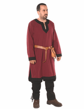 ARTHUR Cotton Burgundy/Black Tunic : Medieval Viking Renaissance Long Sleeve Cotton Tunic (Kopya)