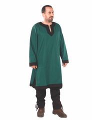 ARTHUR Cotton F. Green/Black Tunic : Medieval Viking Renaissance Long Sleeve Cotton Tunic