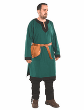 ARTHUR Cotton F. Green/Black Tunic : Medieval Viking Renaissance Long Sleeve Cotton Tunic