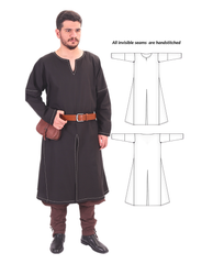 ARVID Black Cotton Tunic - Medieval Viking Long Sleeve Handstitched Tunic