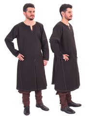 ARVID Black Cotton Tunic - Medieval Viking Long Sleeve Handstitched Tunic