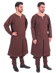 ARVID Brown Cotton Tunic - Medieval Viking Long Sleeve Handstitched Tunic