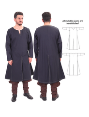ARVID D.Blue Cotton Tunic - Medieval Viking Long Sleeve Handstitched Tunic