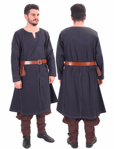 ARVID D.Blue Cotton Tunic - Medieval Viking Long Sleeve Handstitched Tunic
