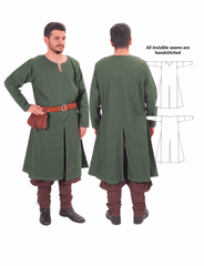 ARVID Green Cotton Tunic - Medieval Viking Long Sleeve Handstitched Tunic