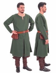 ARVID Green Cotton Tunic - Medieval Viking Long Sleeve Handstitched Tunic