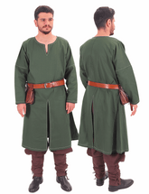 ARVID Green Cotton Tunic - Medieval Viking Long Sleeve Handstitched Tunic