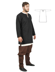 AWE Schwarze Tunika aus Wolle – Mittelalterliche Wikinger-Tunika aus Wolle