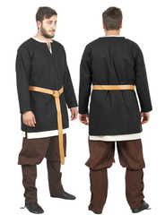 AWE Schwarze Tunika aus Wolle – Mittelalterliche Wikinger-Tunika aus Wolle