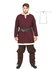 AWE Burgundy Wool Over Tunic- Medieval Viking Woolen Tunic