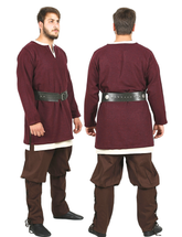 Tunique en laine bordeaux AWE - Tunique médiévale en laine viking