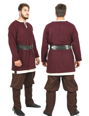 AWE Burgundy Wool Over Tunic- Medieval Viking Woolen Tunic