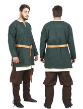 Tunique en laine verte AWE - Tunique médiévale en laine viking